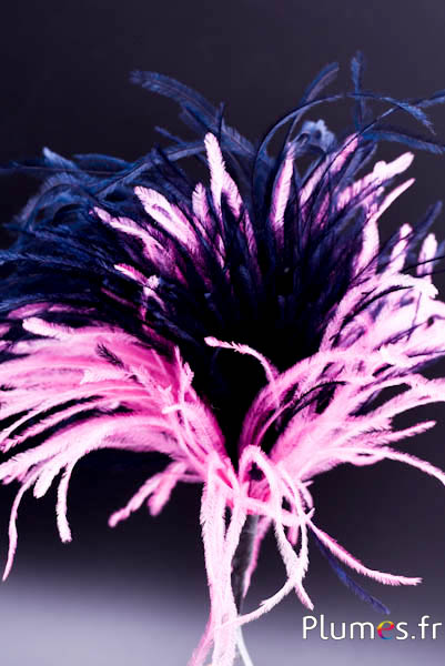 Plumet autruche avec anneau - ht 18-20 cm - rose ancien-bleu nuit